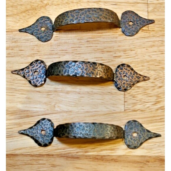 3 Vintage Hammered metal drawer Cabinet pull pulls knobs hardware PRIM Country - Picture 1 of 2
